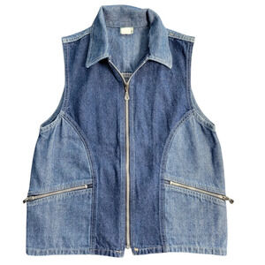 Vintage Vivaldi Jeanswear Two-tone Denim Full-zip Jean Vest, Women Size Small